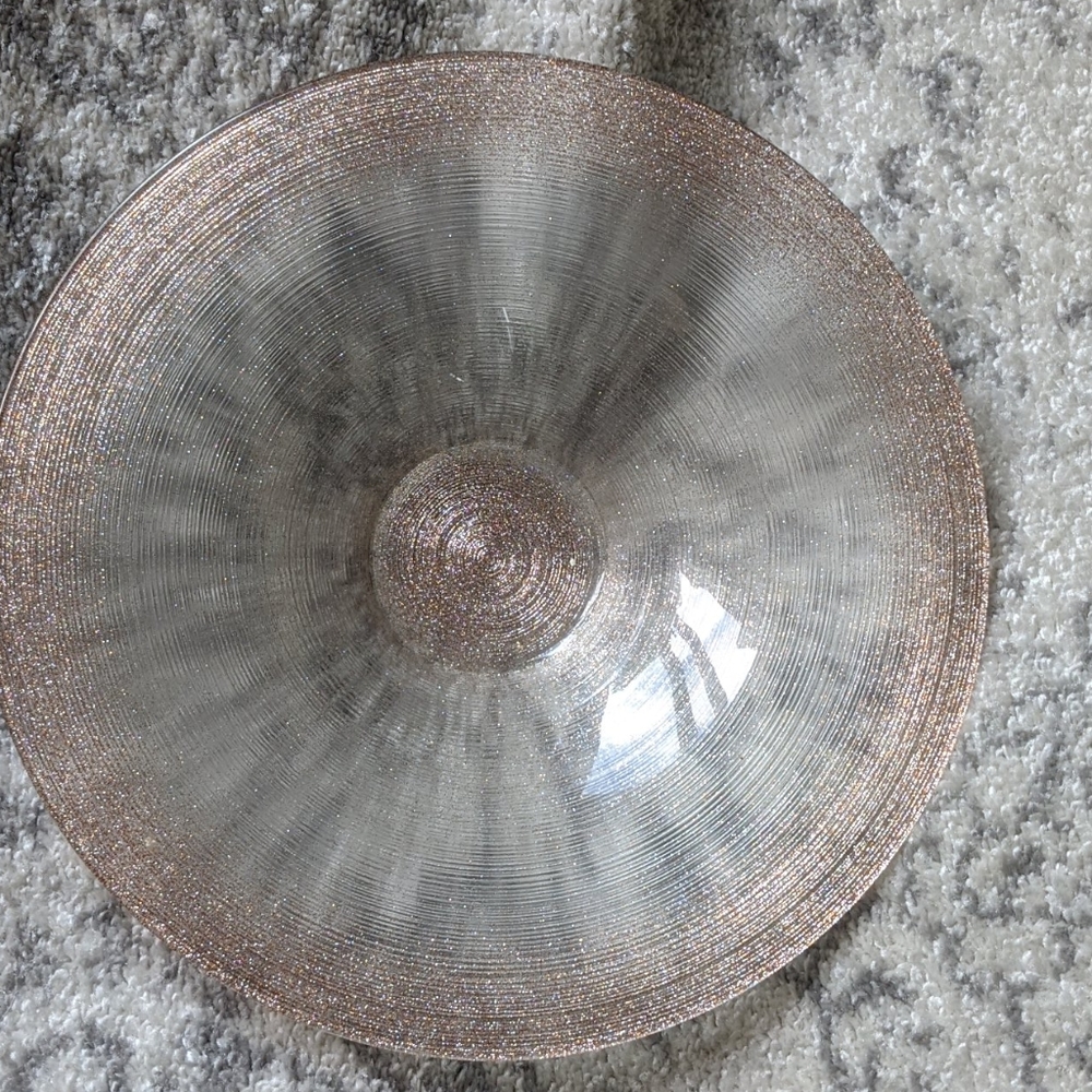 Copper and silver sparkle glass bowl